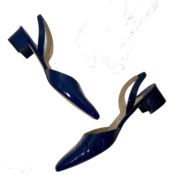 Manolo Blahnik patent leather heel blue sling back block heel shoe EU size 37 - Picture 9 of 11